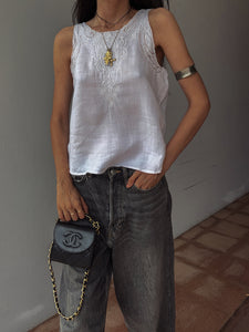 Linen embroided tank top