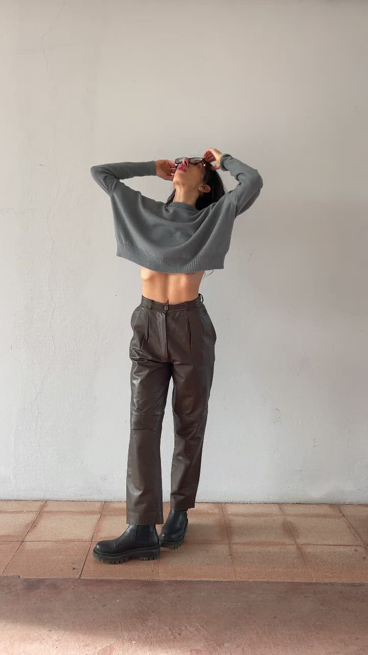 100 leather brown chocolate trousers