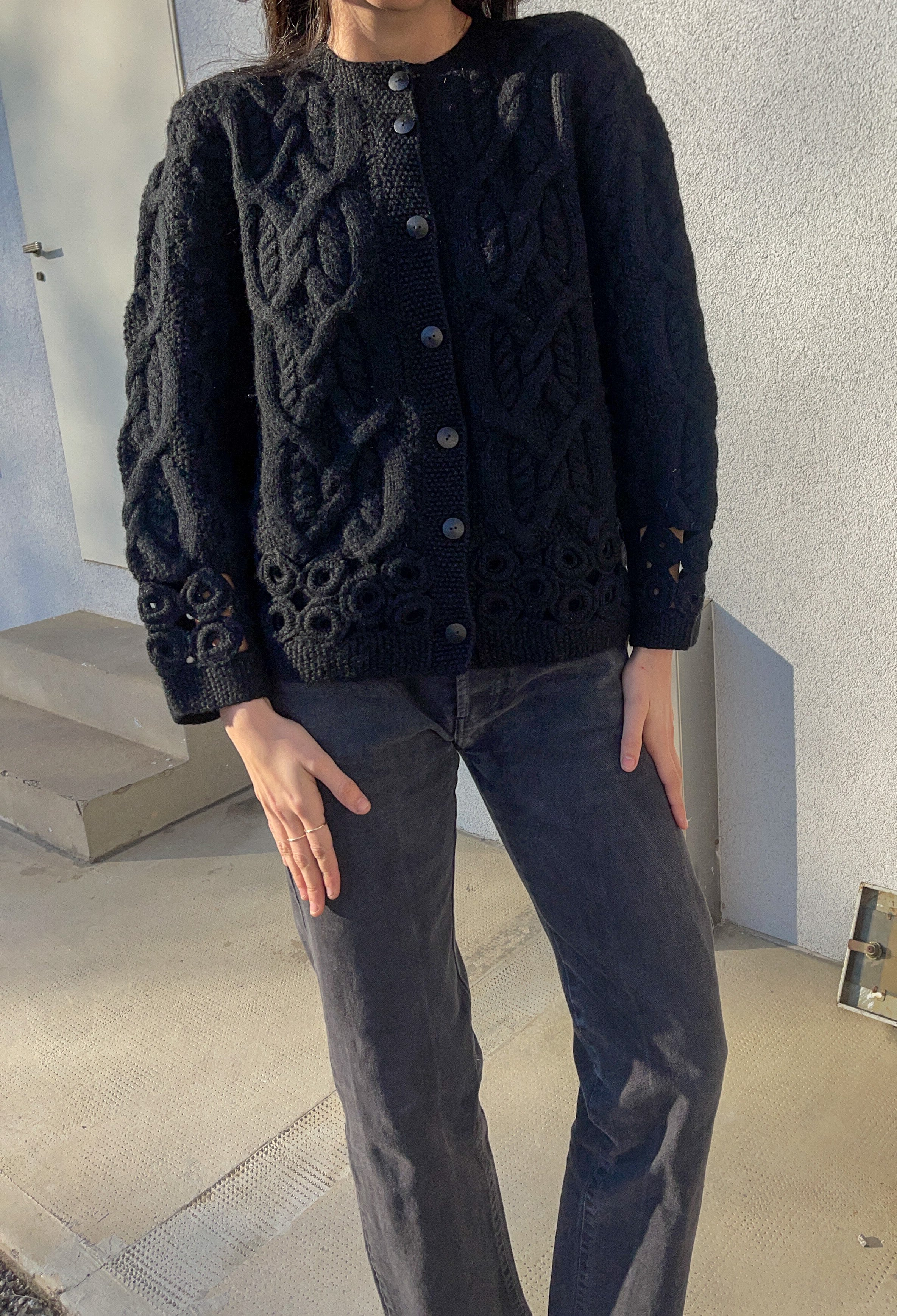 100 wool black cardigan