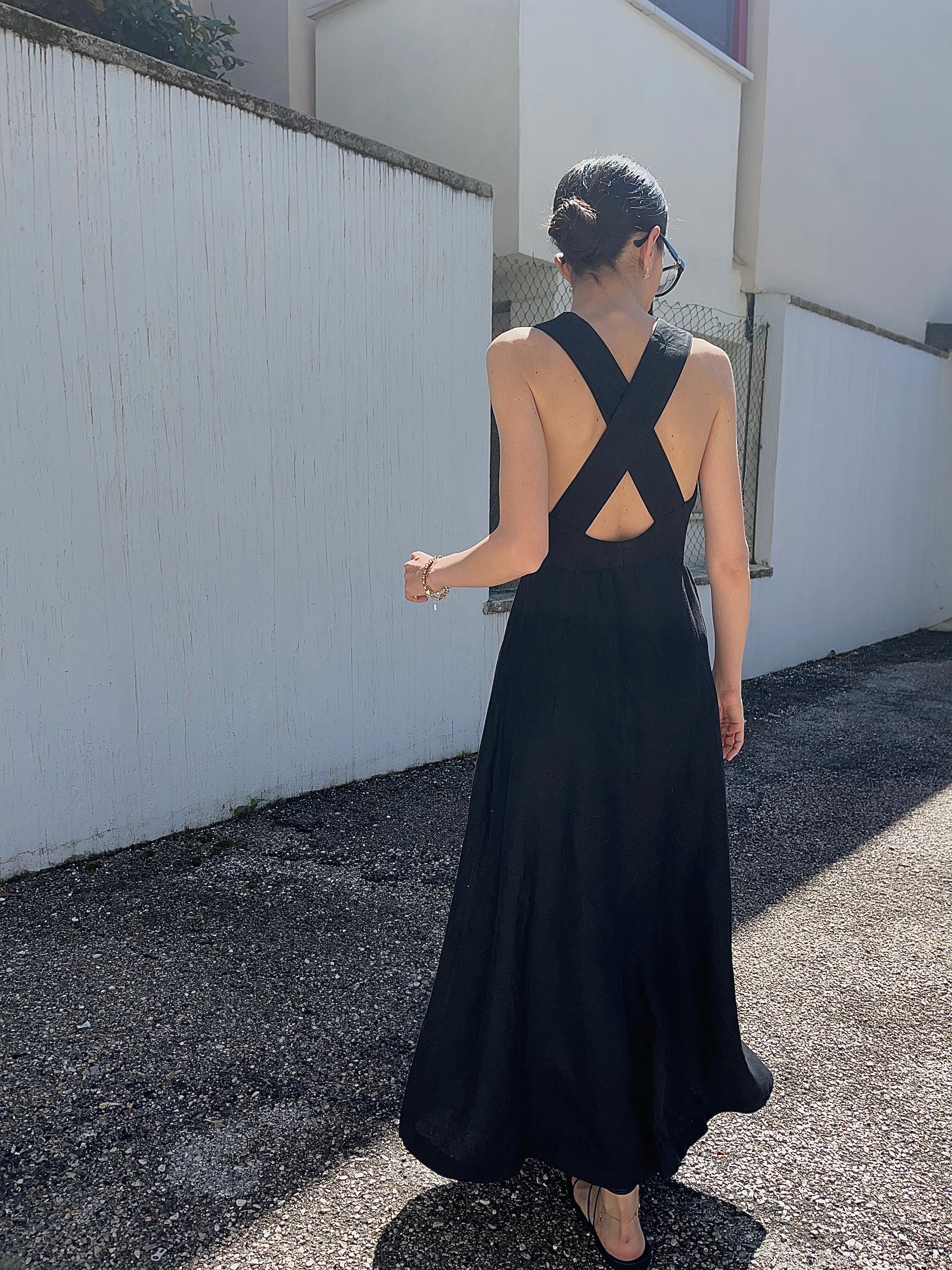 100 linen black dress