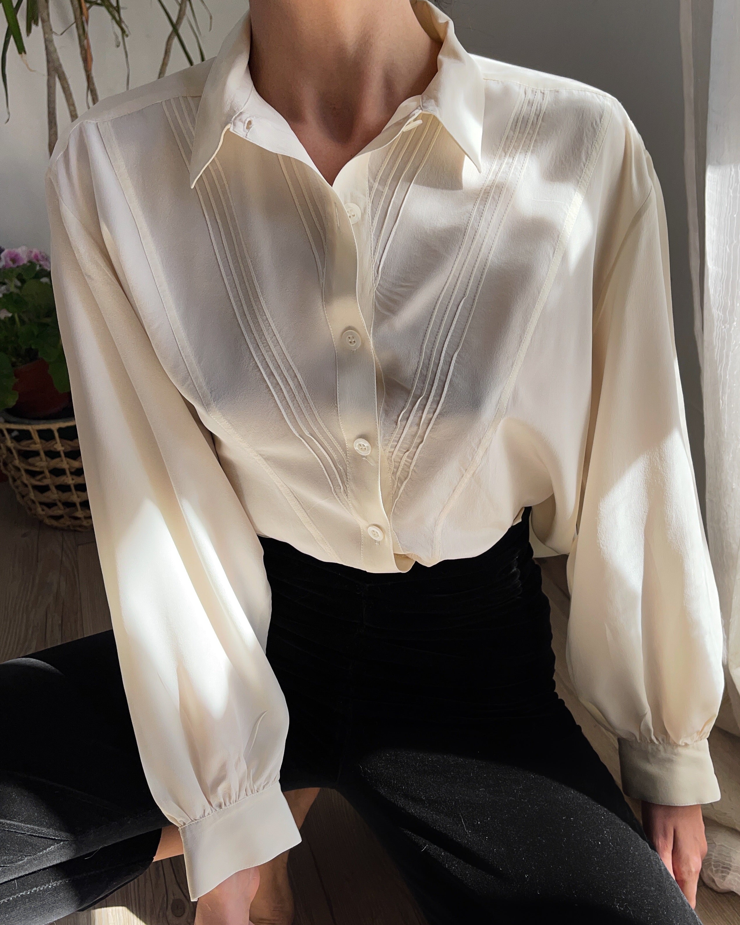 100% silk button down shirt