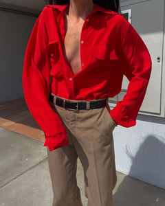 Red silk shirt