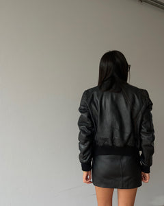 Crop leather bomber jacket