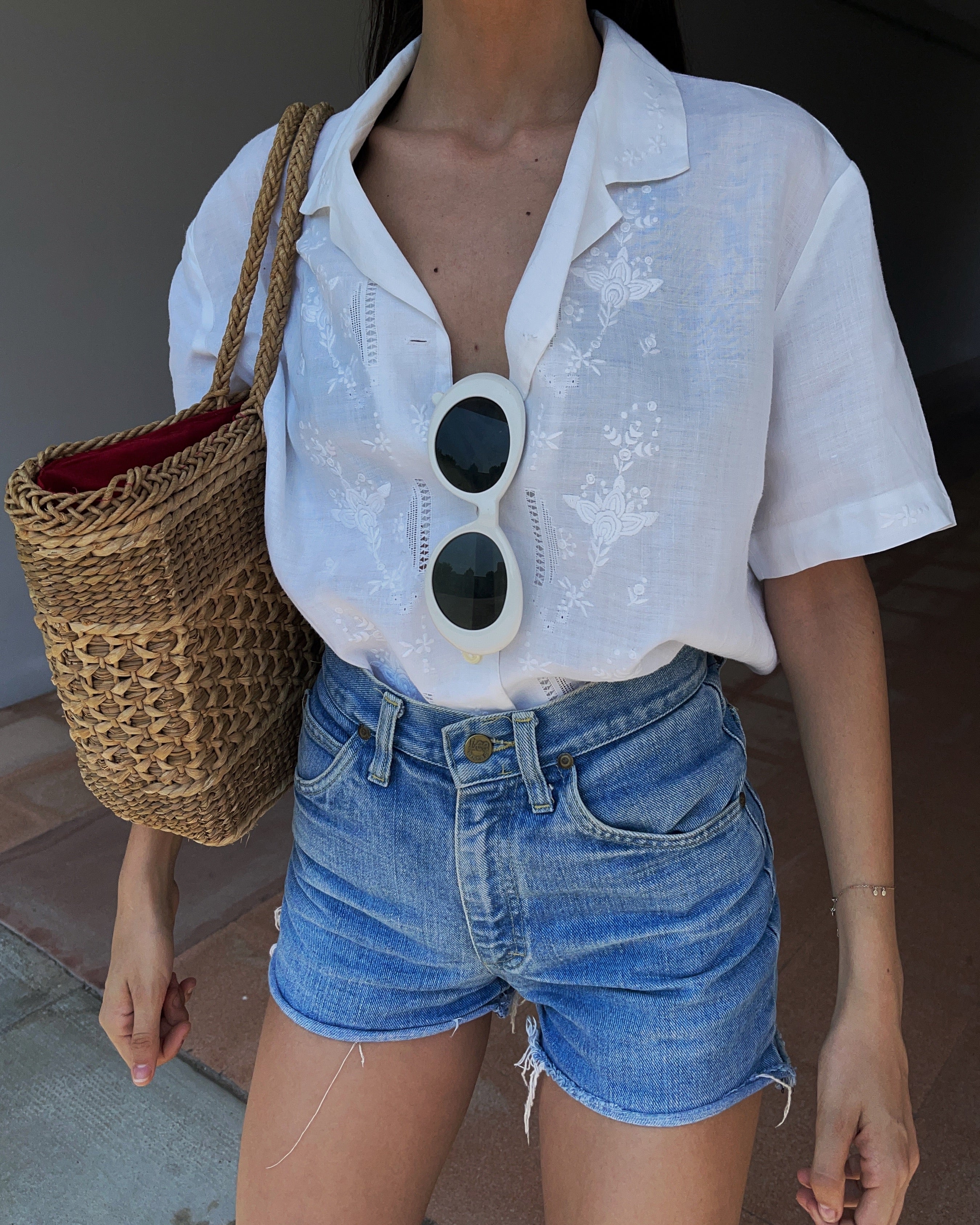 White linen - hand embroided Boxy shirt