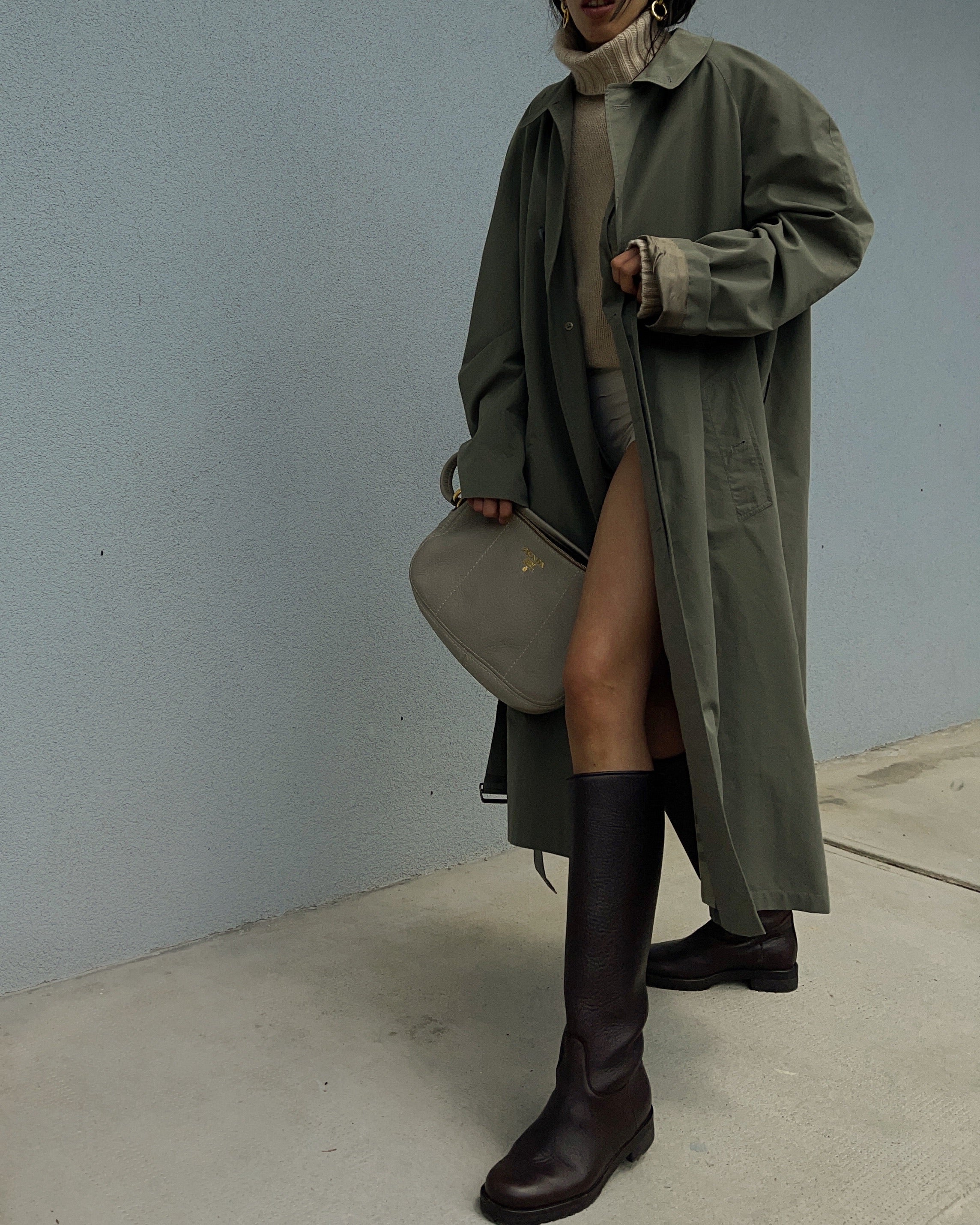 Military green trench coat