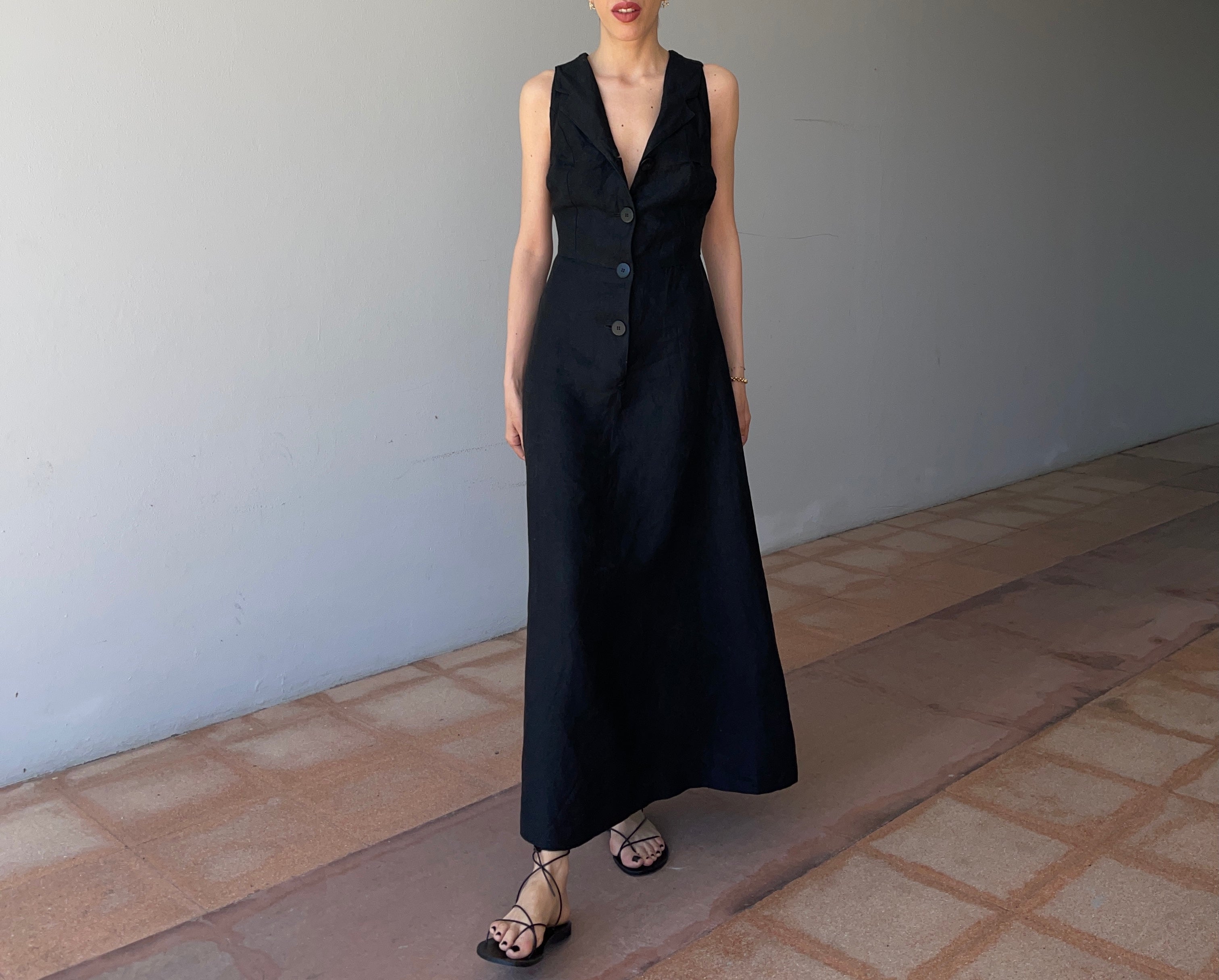 100 linen black dress