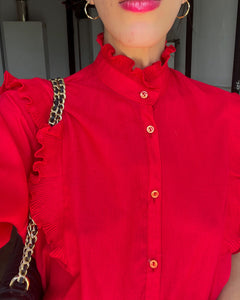 Red ruffle shirt