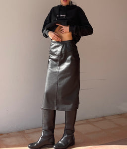 Brown nappa leather skirt