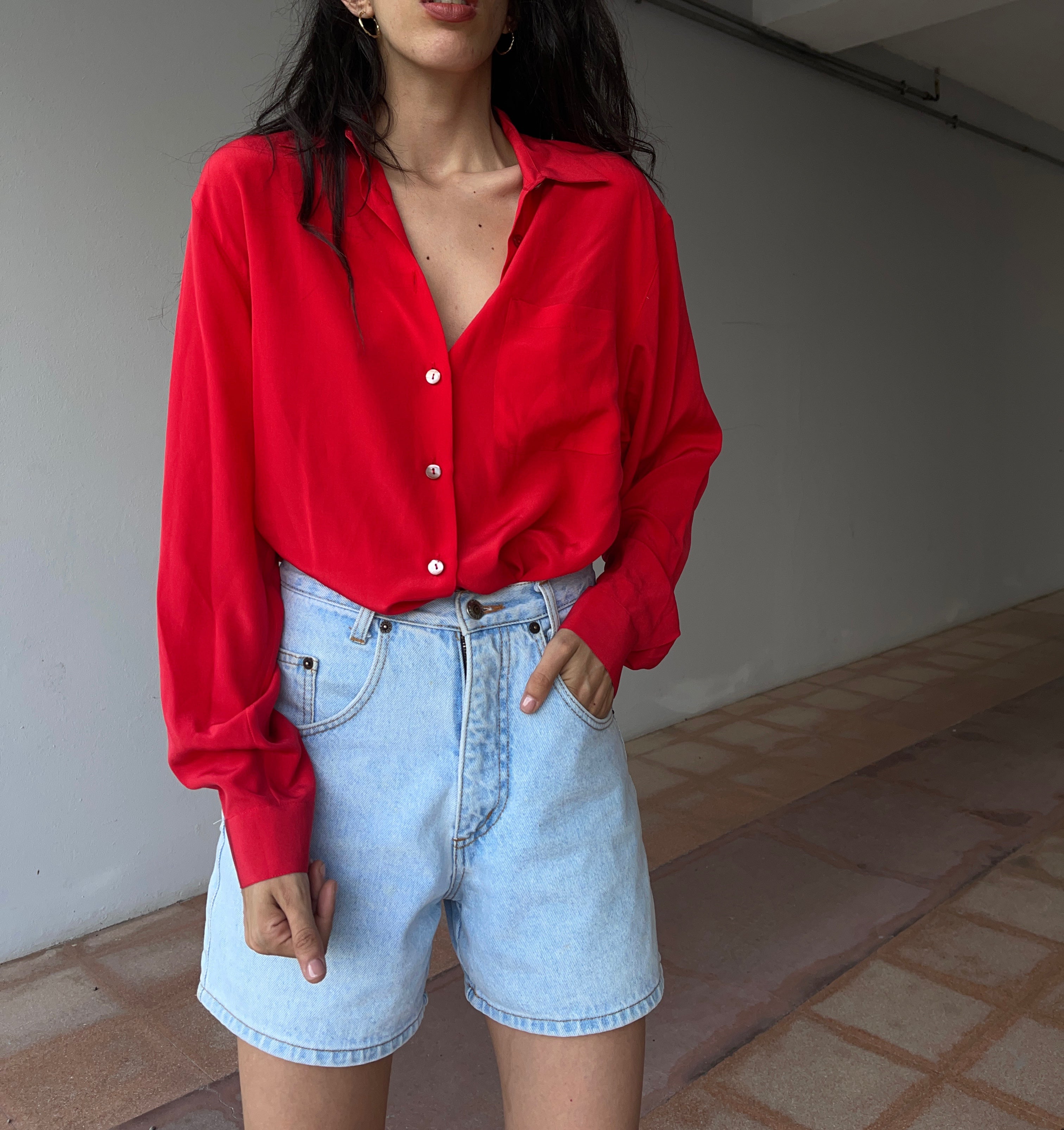 100 silk red shirt